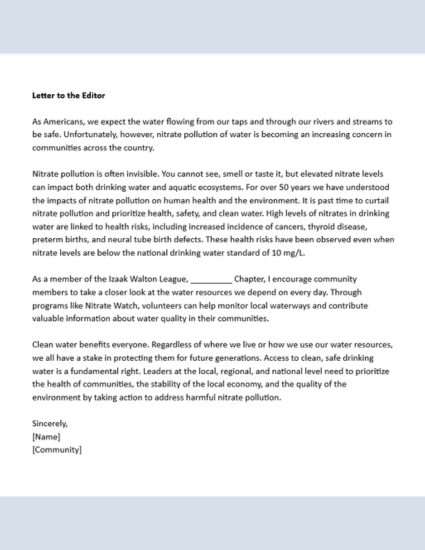 nitrate pollution LTE template