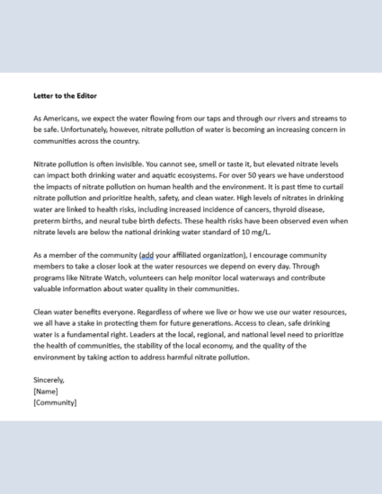 nitrate pollution LTE template