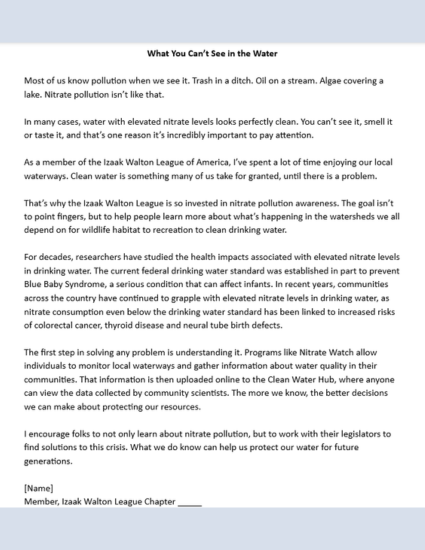 nitrate pollution oped template