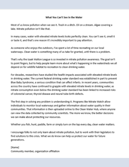 nitrate pollution oped template